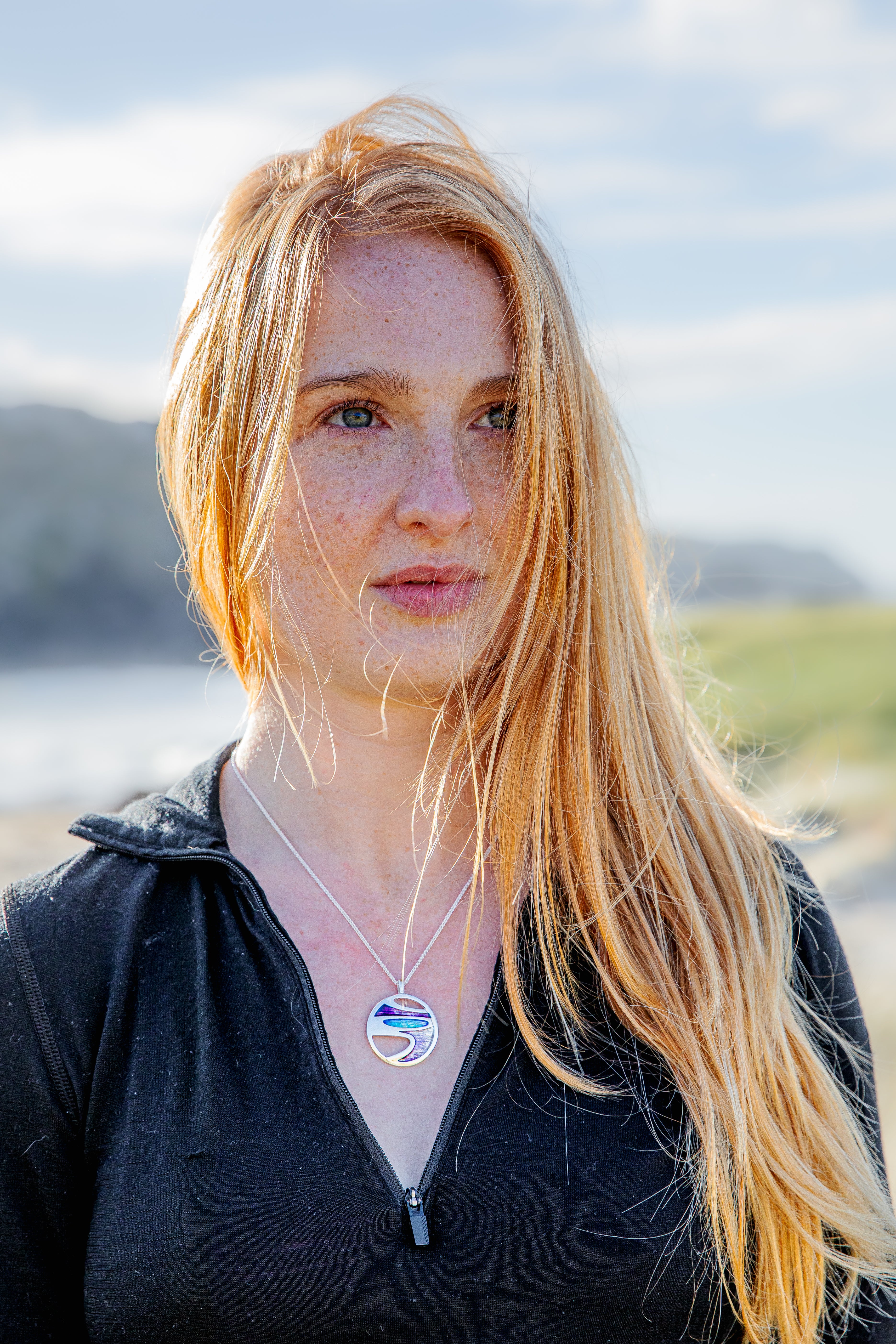 Bay at the Back of the Ocean Enamel Pendant Necklace