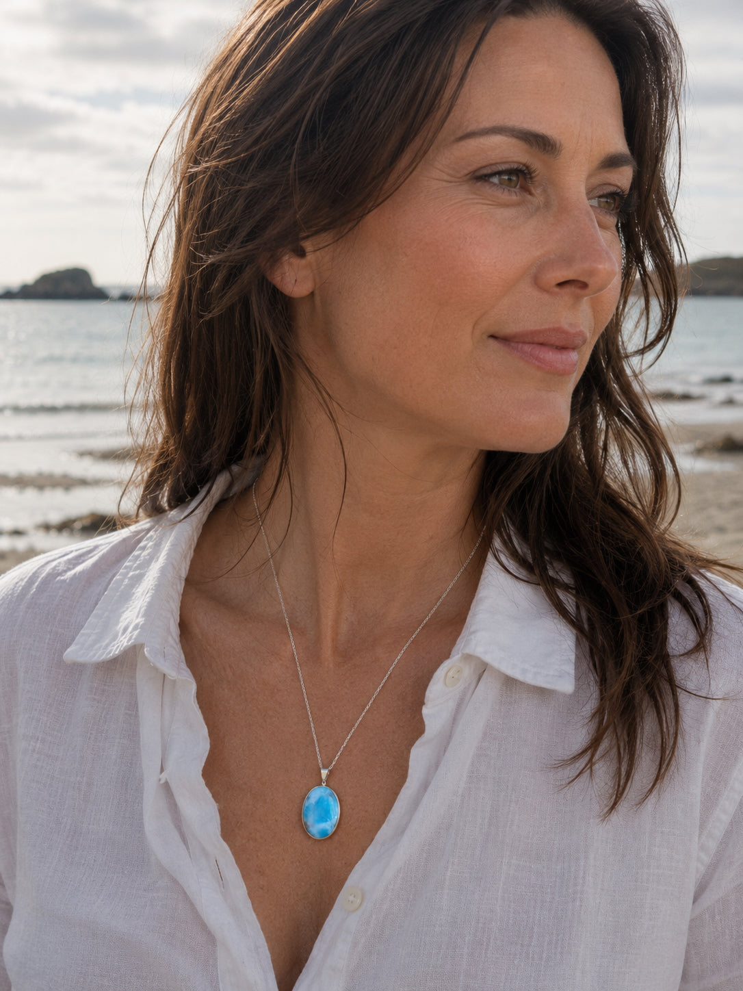Larimar Sterling Silver Pendant Necklace